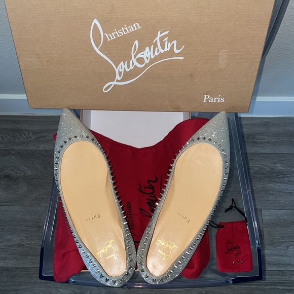 Christian Louboutin new 37,ANJALINA FLAT GLITTER MINI SV71 SILVER,serial#1200727 - Picture 10 of 14